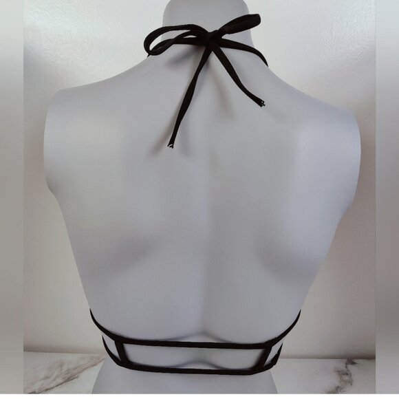 Unbranded Black Caged Molded Cup Halter Triangle Bikini Top, Sz L - Picture 9 of 10